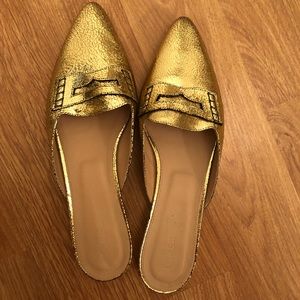 J. Crew flat gold crinkle slide loafers size 11